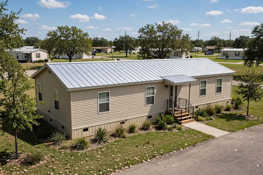 Mobile home with a new metal roof